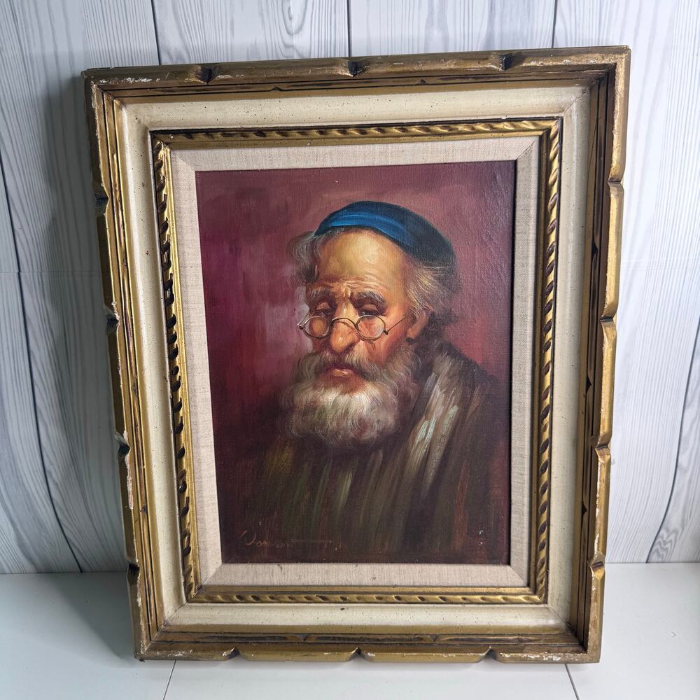 Vintage W. Dawson Framed Portrait Oil Painting Portrait Rabbi Man  22x23